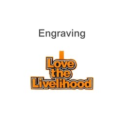A custom felt logo hanging tag in orange and black, featuring bold text and a loop for attachment.