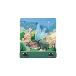A 3D paper-cut sculpture notepad with a blue dragonfly design and a green base, featuring floral and landscape elements.