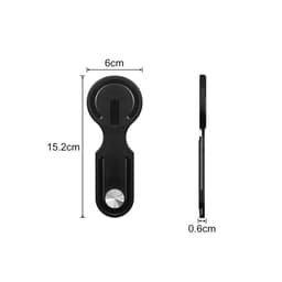 A plastic magnetic phone holder for laptop in black with dimensions marked: 15.2 cm height, 6 cm width, and 0.6 cm depth.