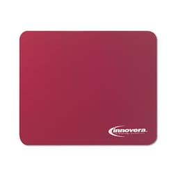 A maroon mouse mat featuring a logo on the bottom right corner, made from natural rubber and PVC.