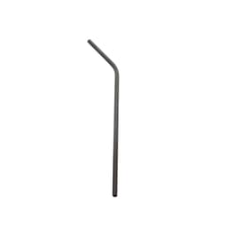 A stainless steel drinking straw with an angled design, featuring a sleek metallic finish and a logo.