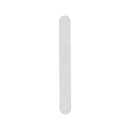 A straight shape nail file in a light grey colour, featuring a textured surface and a smooth edge.