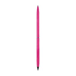 A double-ended pencil and ballpoint pen in a vibrant pink colour. It features a sleek design and a logo.