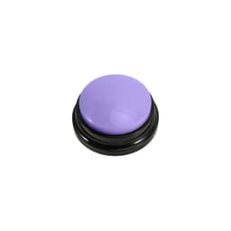 A purple voice recording button sits on a black base, featuring a smooth, glossy surface.