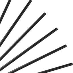 A set of black, disposable 3-ply straight drinking paper straws arranged in a fan-like pattern.