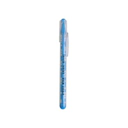 A blue Puzzle Maze Pen with a transparent barrel and a clip, featuring a logo on the side.