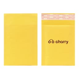 A medium padded bubble envelope in yellow, featuring a logo on one side and a peel-and-seal closure.