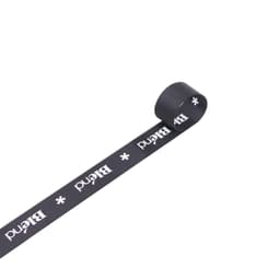 A roll of 22mm width ribbed fabric ribbon in black, featuring a logo or branding along its length.