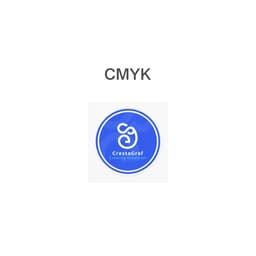 A round blue sticker featuring a logo and a white design, set against a white background.