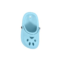 A blue clog shoe-shaped charm featuring ventilation holes and a smooth finish. The charm has a small attachment point.