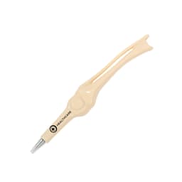 A beige pen shaped like a knee joint, featuring a branded logo.