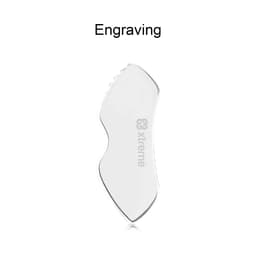 A customised Gua Sha board in a clear, smooth finish with a branded logo.