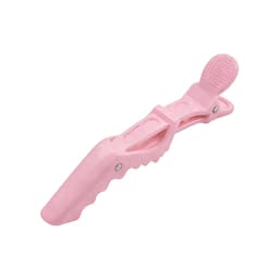 A pink anti-slip positioning alligator clip with textured grip and an ergonomic design, featuring a logo on one side.