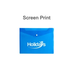 A4 clear file envelope in blue, featuring a single button closure and a logo. Ideal for office organisation.