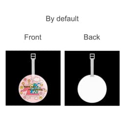 Acrylic luggage tag featuring a pink design on the front with a playful illustration and a plain white back.