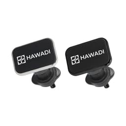A square car hook bracket set in black and silver, featuring a logo on each piece.