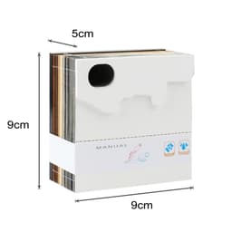 A 3D paper carving notepad in white, measuring 9cm x 9cm x 5cm, with a logo and a manual.