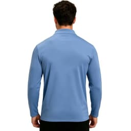 A men's 1/4 zip fishing pullover in blue, crafted from polyester and spandex, featuring a plain back and long sleeves.