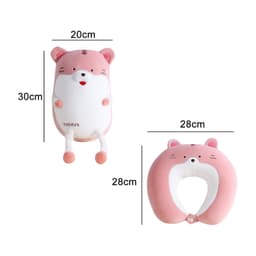 A tiger-shaped 2-in-1 travel pillow in pink and white, featuring a plush design with a smiling face and ear details.