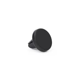 A black clip-on car phone holder with a circular design, featuring a simple and sleek appearance.