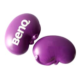 A purple kidney-shaped stress reliever featuring a logo, designed for fun and stress relief.