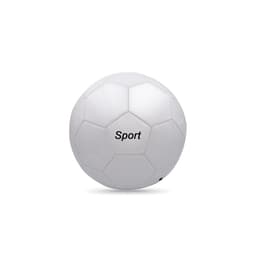 A white soccer ball featuring a hexagonal design and a branded logo.