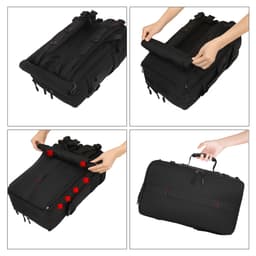 A black convertible backpack duffel bag with adjustable straps and multiple compartments for versatile use.