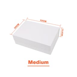 A medium, white foldable magnetic box with dimensions of 32cm x 26cm x 10.5cm, featuring a ribbon and a logo.