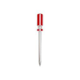 A screwdriver-shaped ballpoint pen in red and silver, featuring a metallic finish. It has a logo on the side.