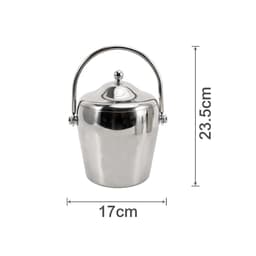 A stainless steel cooler bucket with a lid and handle, measuring 23.5 cm in height and 17 cm in diameter.
