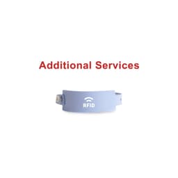 A light blue disposable PVC wristband featuring an RFID symbol and a logo.