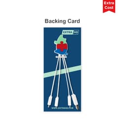 A 3-in-1 light-up charging cable with three connectors, displayed on a branded backing card in blue and red.
