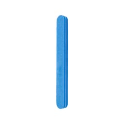 A blue sponge straight shape nail file with a textured surface and a contrasting stripe design.