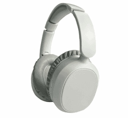 A pair of ANC Bluetooth headphones in light grey, featuring a sleek design and a soft ear cushion.