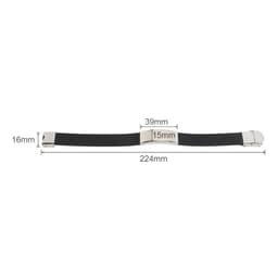 A black engraved stainless steel buckle latch bracelet, measuring 224mm in length, with silver accents.