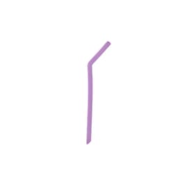 A reusable silicone straw in a light purple colour, with a flexible design. Features a logo.