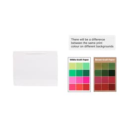 A large white paper bag with a fabric flat handle, accompanied by colour swatches for white and brown Kraft paper.