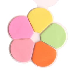 A flower-shaped sticky note set featuring pink, yellow, green, orange, and peach coloured pads. Includes a branding logo.