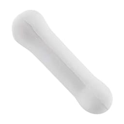 A white bone-shaped stress reliever with curved ends, featuring a smooth texture and a simple design.