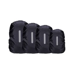 Four black reflective backpack rain covers in varying sizes, featuring a central reflective strip.
