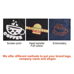 Promotional graphics featuring a coffee cup, a hamburger, and a bowl, each showcasing different printing techniques.
