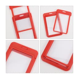 A red ABS double-sided ID card holder with clear plastic inserts, featuring a simple design.