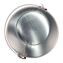 A metal ice bucket with a shiny finish and a handle. It has a simple, clean design.