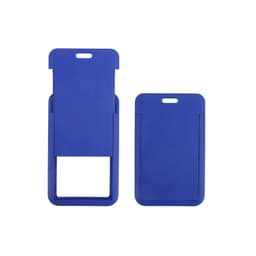 A blue ABS single side ID card holder with a sleek design and a slot for easy access to cards.
