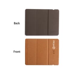 A foldable cork wireless charger in brown with a textured front surface and a smooth back, featuring branding.