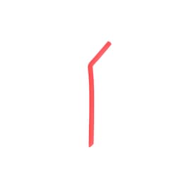 A reusable silicone straw in vibrant red, featuring a curved design. It has a simple branding logo.