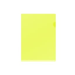 A4 L-shaped open folder in bright yellow, featuring a smooth surface and a rounded corner. It has a logo.
