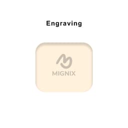 A cream-coloured product with a rounded shape features a logo and an engraving area on its surface.