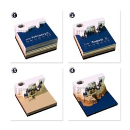 A 3D paper carving notepad and weekly calendar displaying multiple artistic designs and colour layers. Features a logo.