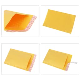 A medium padded bubble envelope in yellow, featuring a bubble-lined interior and a peel-and-seal closure.